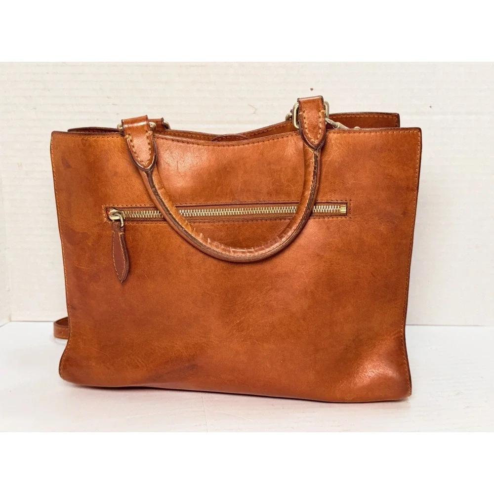 Dooney Bourke Alto Leather Satchel Saddle Shoulder Bag Cognac Brown‎ Italy Large